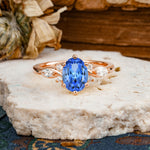 Nature Inspired 6 Prong Leaf Oval Cut Sapphire Engagement Ring - Additional view