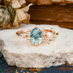 Nature Inspired 6 Prong Leaf Oval Cut Moss Agate Engagement Ring - Additional view
