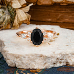 Nature Inspired 6 Prong Leaf Oval Cut Black Onyx Engagement Ring - Additional view