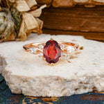 Nature Inspired 6 Prong Leaf Oval Cut Garnet Engagement Ring - Additional view