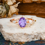 Nature Inspired 6 Prong Leaf Oval Cut Amethyst Engagement Ring - Additional view