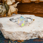 Nature Inspired 6 Prong Leaf Oval Cut Fire Opal Engagement Ring - Additional view