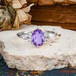 Nature Inspired 6 Prong Leaf Oval Cut Amethyst Engagement Ring - Additional view