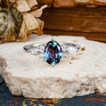 Nature Inspired 6 Prong Leaf Oval Cut Alexandrite Engagement Ring - Additional view