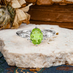 Nature Inspired 6 Prong Leaf Oval Cut Peridot Engagement Ring - Additional view