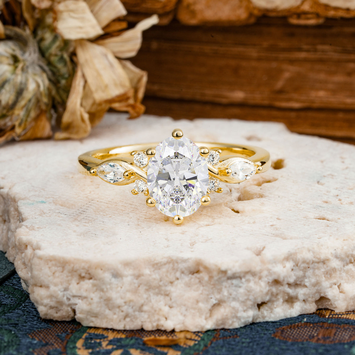 Nature Inspired 6 Prong Leaf Oval Cut Moissanite Engagement Ring - Additional view
