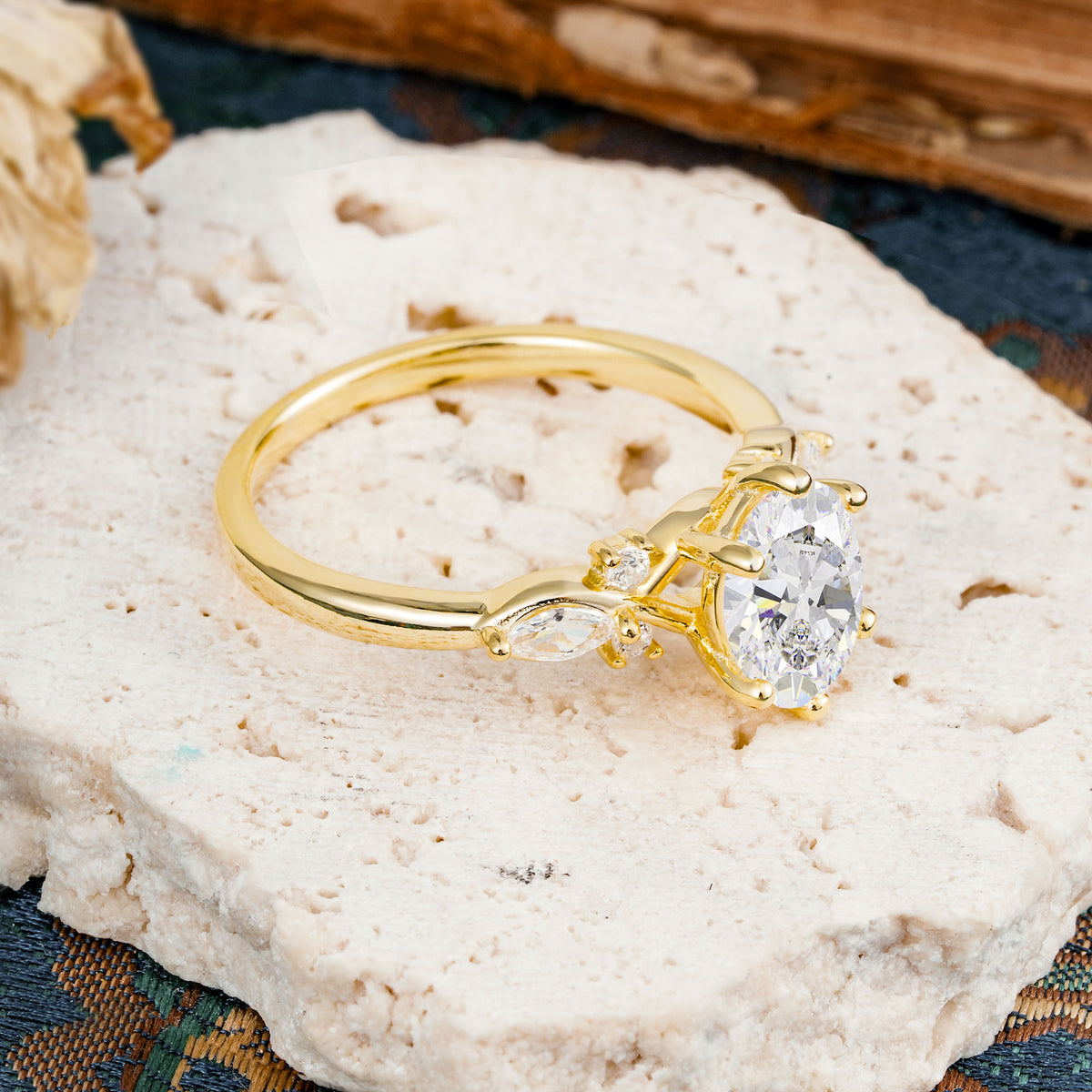 Nature Inspired 6 Prong Leaf Oval Cut Moissanite Engagement Ring - Additional view
