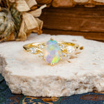 Nature Inspired 6 Prong Leaf Oval Cut Fire Opal Engagement Ring - Additional view
