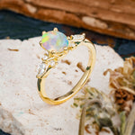 Nature Inspired 6 Prong Leaf Oval Cut Fire Opal Engagement Ring - Additional view