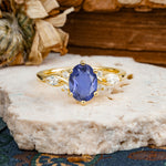 Nature Inspired 6 Prong Leaf Oval Cut Tanzanite Engagement Ring - Additional view
