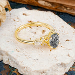 Nature Inspired 6 Prong Leaf Oval Cut Black Rutilated Quartz Engagement Ring - Additional view