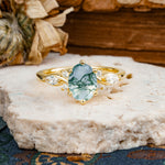 Nature Inspired 6 Prong Leaf Oval Cut Moss Agate Engagement Ring - Additional view