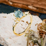 Nature Inspired 6 Prong Leaf Oval Cut Moss Agate Engagement Ring - Additional view