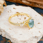 Nature Inspired 6 Prong Leaf Oval Cut Moss Agate Engagement Ring - Additional view