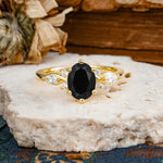 Nature Inspired 6 Prong Leaf Oval Cut Black Onyx Engagement Ring - Additional view