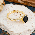 Nature Inspired 6 Prong Leaf Oval Cut Black Onyx Engagement Ring - Additional view