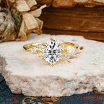 Nature Inspired 6 Prong Leaf Oval Cut Lab Diamond Engagement Ring - Additional view
