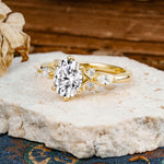 Nature Inspired 6 Prong Leaf Oval Cut Lab Diamond Engagement Ring - Additional view