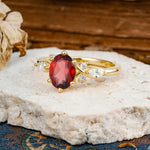 Nature Inspired 6 Prong Leaf Oval Cut Garnet Engagement Ring - Additional view