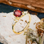 Nature Inspired 6 Prong Leaf Oval Cut Garnet Engagement Ring - Additional view