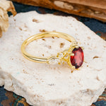 Nature Inspired 6 Prong Leaf Oval Cut Garnet Engagement Ring - Additional view