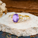 Nature Inspired 6 Prong Leaf Oval Cut Amethyst Engagement Ring - Additional view