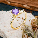 Nature Inspired 6 Prong Leaf Oval Cut Amethyst Engagement Ring - Additional view