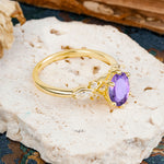 Nature Inspired 6 Prong Leaf Oval Cut Amethyst Engagement Ring - Additional view