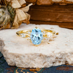 Nature Inspired 6 Prong Leaf Oval Cut Aquamarine Engagement Ring - Additional view