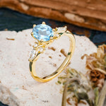 Nature Inspired 6 Prong Leaf Oval Cut Aquamarine Engagement Ring - Additional view