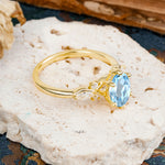 Nature Inspired 6 Prong Leaf Oval Cut Aquamarine Engagement Ring - Additional view