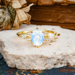 Nature Inspired 6 Prong Leaf Oval Cut Moonstone Engagement Ring - Additional view