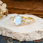 Nature Inspired 6 Prong Leaf Oval Cut Moonstone Engagement Ring - Additional view