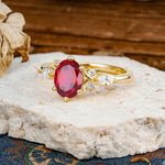 Nature Inspired 6 Prong Leaf Oval Cut Ruby Engagement Ring - Additional view