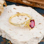 Nature Inspired 6 Prong Leaf Oval Cut Ruby Engagement Ring - Additional view