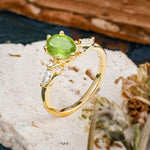 Nature Inspired 6 Prong Leaf Oval Cut Peridot Engagement Ring - Additional view