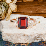Vintage Emerald Cut Garnet Side Stone Engagement Ring with Marquise Accents - Additional view