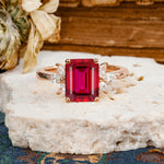 Vintage Emerald Cut Ruby Side Stone Engagement Ring with Marquise Accents - Additional view
