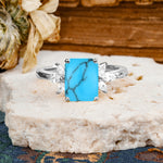 Vintage Emerald Cut Turquoise Side Stone Engagement Ring with Marquise Accents - Additional view