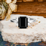 Vintage Emerald Cut Black Onyx Side Stone Engagement Ring with Marquise Accents - Additional view