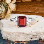 Vintage Emerald Cut Garnet Side Stone Engagement Ring with Marquise Accents - Additional view