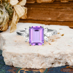 Vintage Emerald Cut Amethyst Side Stone Engagement Ring with Marquise Accents - Additional view