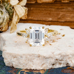 Vintage Emerald Cut Moissanite Side Stone Engagement Ring with Marquise Accents - Additional view