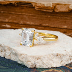 Vintage Emerald Cut Moissanite Side Stone Engagement Ring with Marquise Accents - Additional view