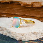 Vintage Emerald Cut Fire Opal Side Stone Engagement Ring with Marquise Accents - Additional view