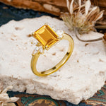 Vintage Emerald Cut Citrine Side Stone Engagement Ring with Marquise Accents - Additional view