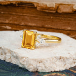 Vintage Emerald Cut Citrine Side Stone Engagement Ring with Marquise Accents - Additional view