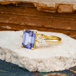 Vintage Emerald Cut Tanzanite Side Stone Engagement Ring with Marquise Accents - Additional view
