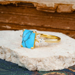 Vintage Emerald Cut Turquoise Side Stone Engagement Ring with Marquise Accents - Additional view