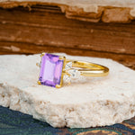 Vintage Emerald Cut Amethyst Side Stone Engagement Ring with Marquise Accents - Additional view